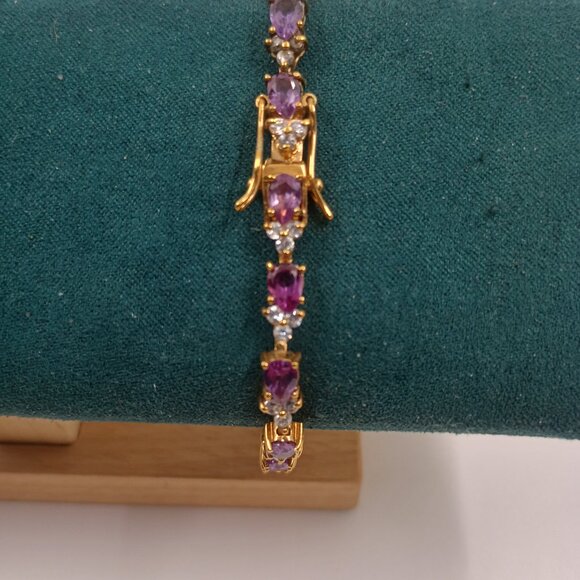 Vintage DBJ Amethyst and CZ Gold Vermeil Sterling Silver Bracelet. - Picture 2 of 6